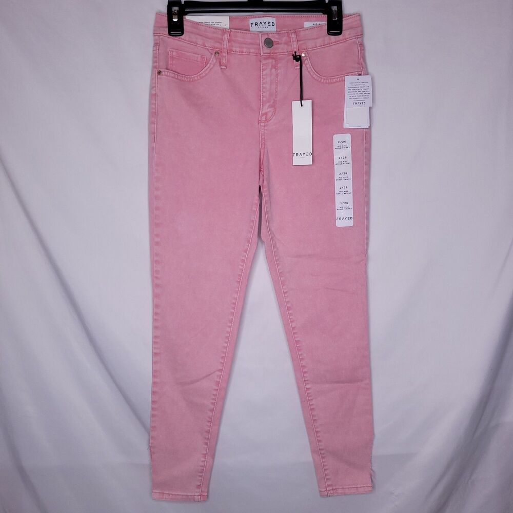 Frayed Jeans Womens 2/26 Mid Rise Ankle Skinny Pink Acid Wash NWT